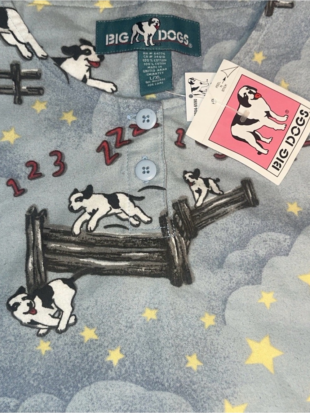 VTG Big Dogs Flannel Pajamas Nightgown Shirt New With Tag Size L XL W Sticker